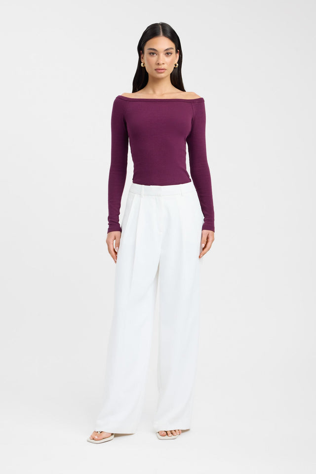 front Madison Off Shoulder Top Kookai Fitted Straight Long sleeve Womens-Blouse