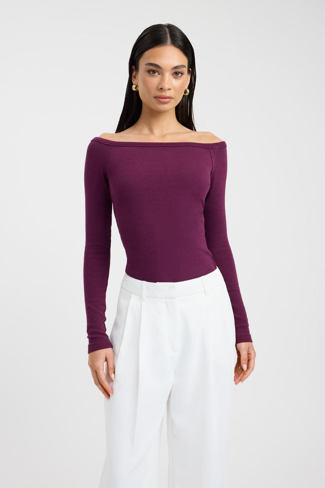 front Madison Off Shoulder Top Kookai Fitted Straight Long sleeve Womens-Blouse