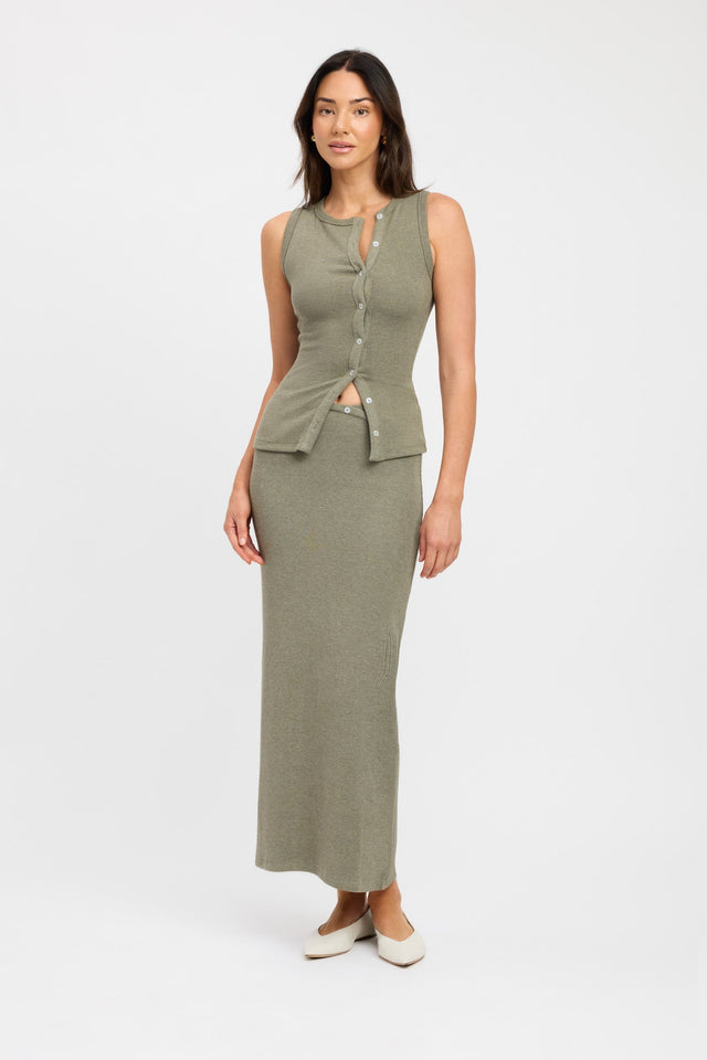 side Carter Maxi Skirt Kookai Straight Maxi green womens-skirts