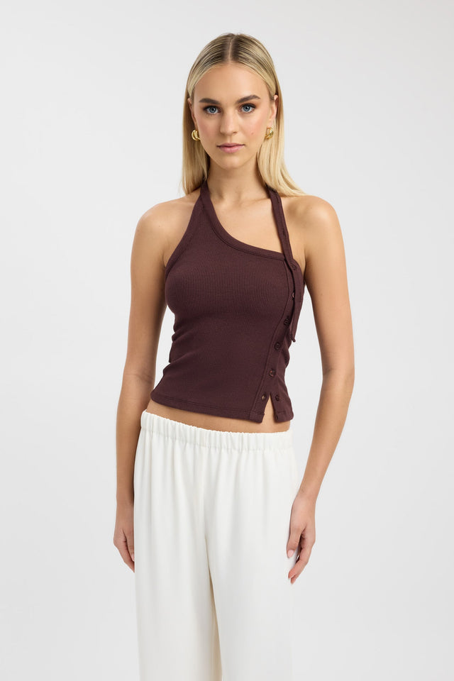 front Mika Tank Kookai Fitted Thick strap Asymmetry womens-singlets