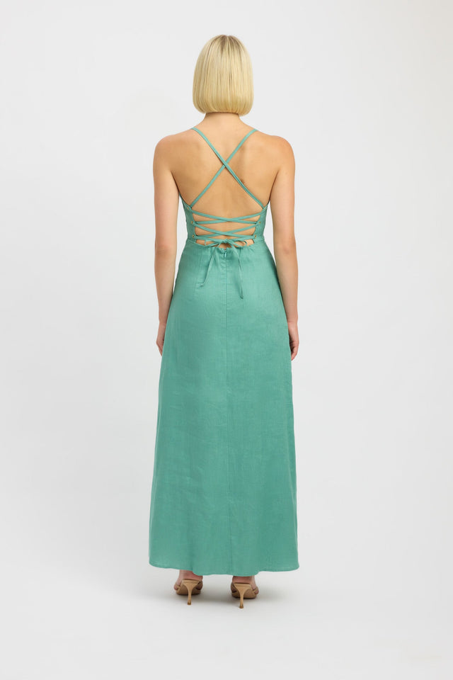 front Palm Cross Back Dress Kookai Straight Maxi Relaxed Squareneck white womens-dresses