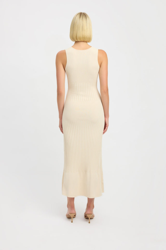 back Serah Keyhole Dress Kookai Straight Midi Fitted Sweetheart white womens-dresses
