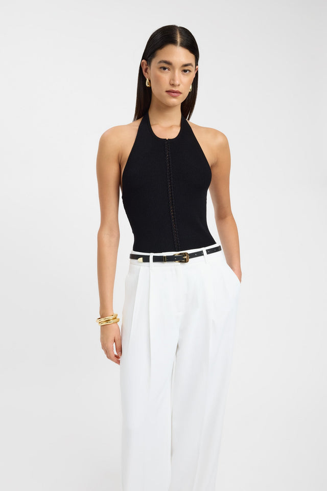 front Lola Lace Up Halter Top Kookai Fitted Roundneck Sleeveless Womens-Blouse