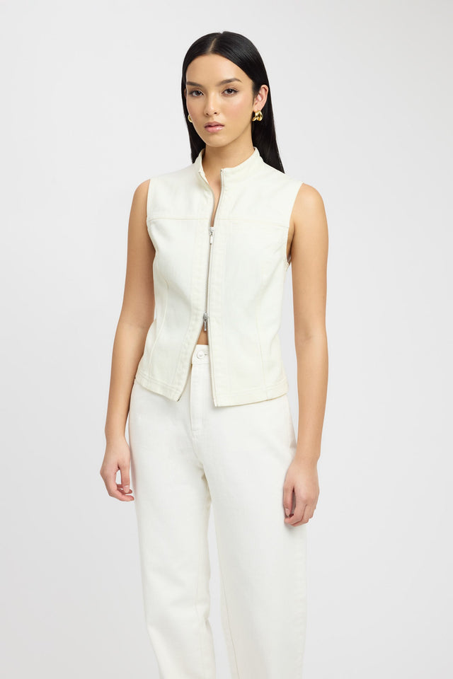 front Gaia Vest Kookai Relaxed Highneck Sleeveless Womens-Blouse