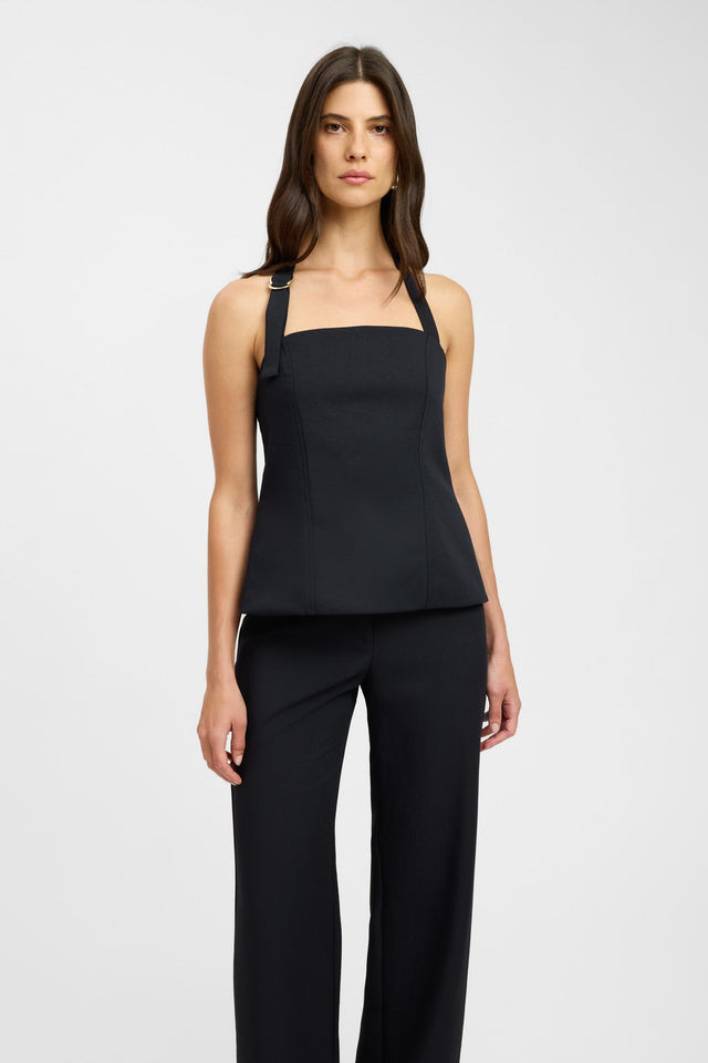 Ariel Buckle Halter Top Kookai Fitted Straight Sleeveless Womens-Blouse