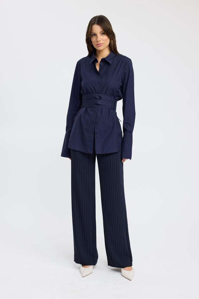 product Percy Tie Belt Shirt Kookai Collar Full darkblue womens-shirt