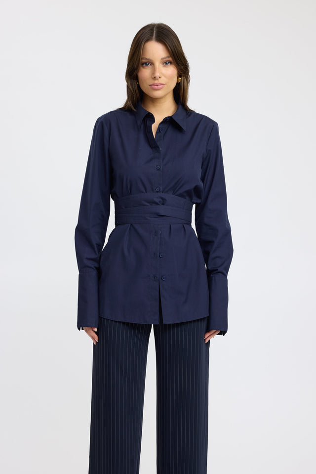 product Percy Tie Belt Shirt Kookai Collar Full darkblue womens-shirt