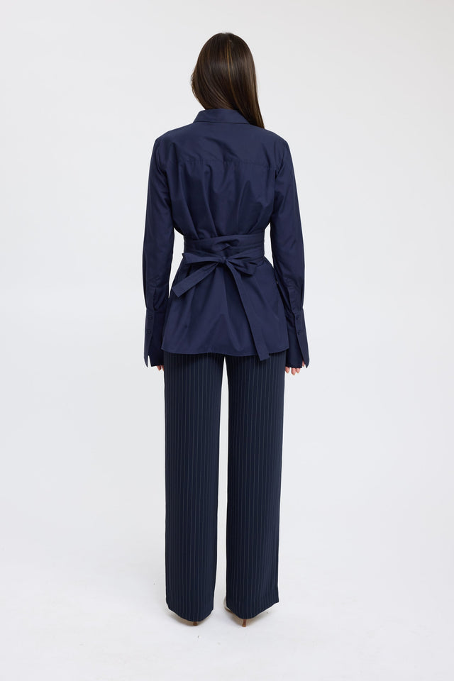 product Percy Tie Belt Shirt Kookai Collar Full darkblue womens-shirt