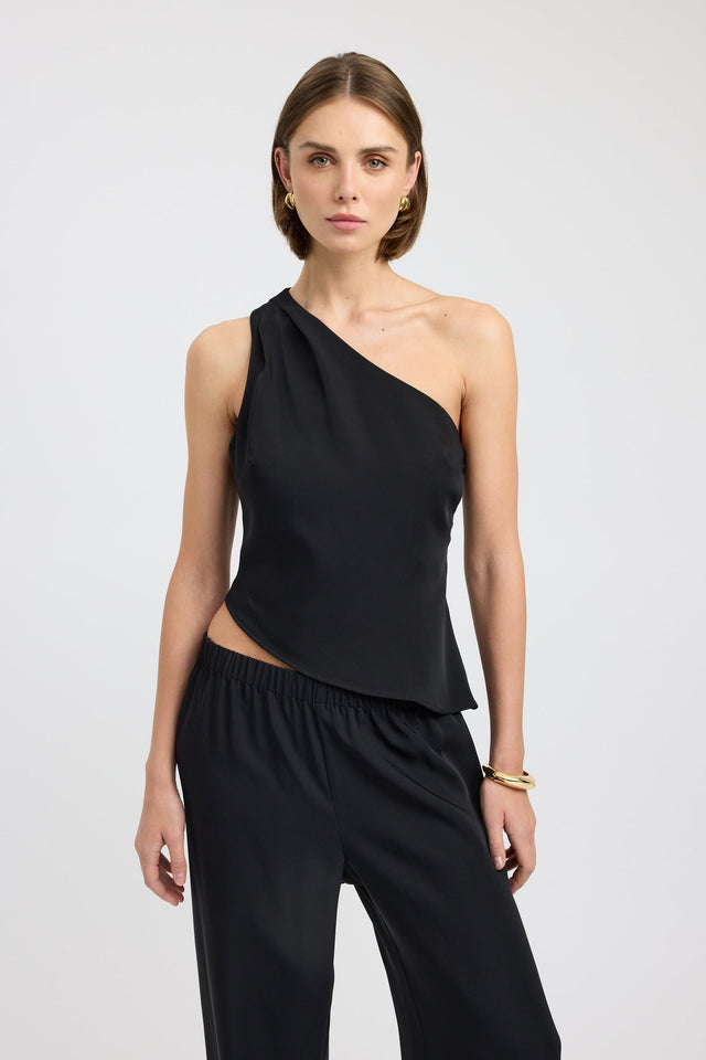 front Maria One Shoulder Top Kookai Fitted Asymmetry Sleeveless Womens-Blouse