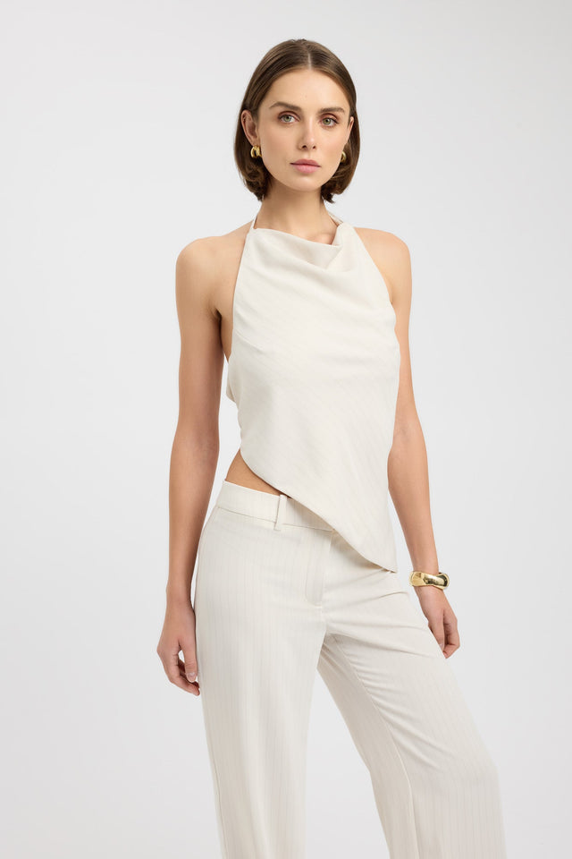 front Oslo Open Back Top Kookai Fitted Cowlneck Sleeveless Womens-Blouse