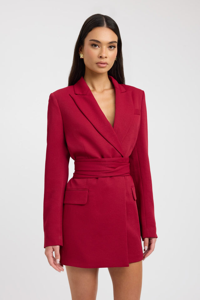 front Oyster Blazer Dress Kookai Straight Mini Fitted V-neck brown womens-dresses