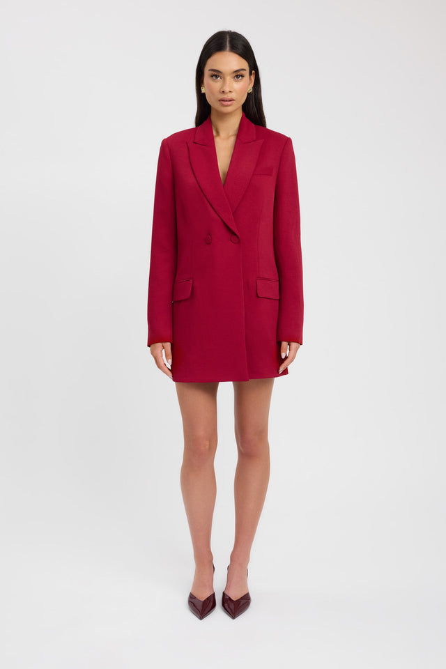 side Oyster Blazer Dress Kookai Straight Mini Fitted V-neck brown womens-dresses