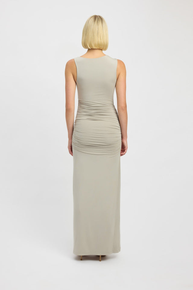 front Alannah Maxi Dress Kookai Straight Knee length Fitted Roundneck white womens-dresses