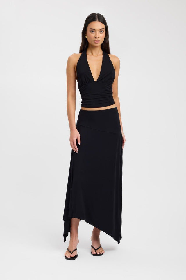 front Zali Skirt Kookai Asymmetry Maxi brown womens-skirts