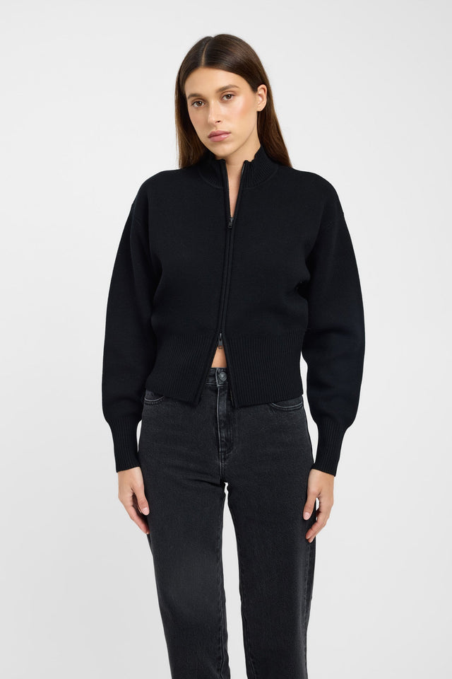 front Dalton Zip Cardigan Kookai Full sleeve Relaxed beige womens-cardigans