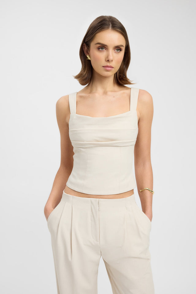 front Dallas Corset Top Kookai Fitted Squareneck Sleeveless Womens-Blouse