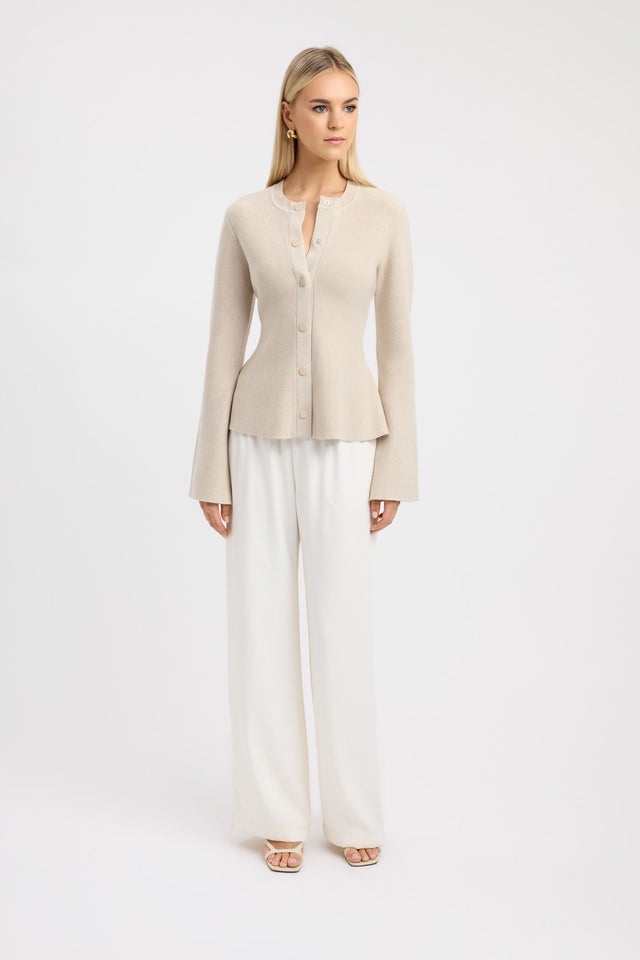 side Dalton Crew Cardigan Kookai Round neck Fitted grey womens-jumpers