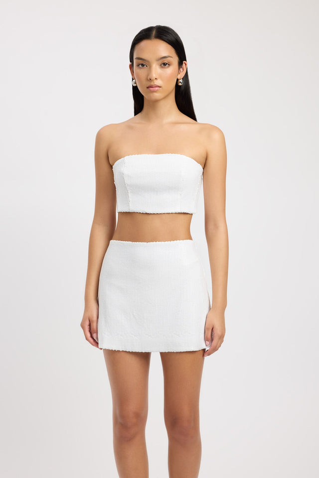 front Siena Sequin Mini Skirt Kookai Frayed Mini white womens-skirts