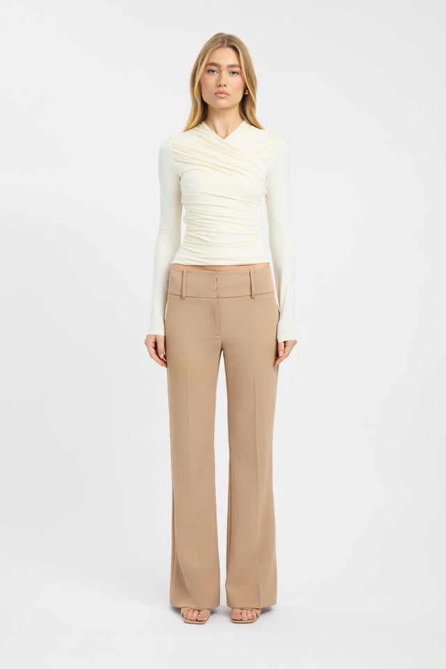 Alexi Long Sleeve Top womens-blouse featuring an ivory fitted v-neck with full straight sleeves front