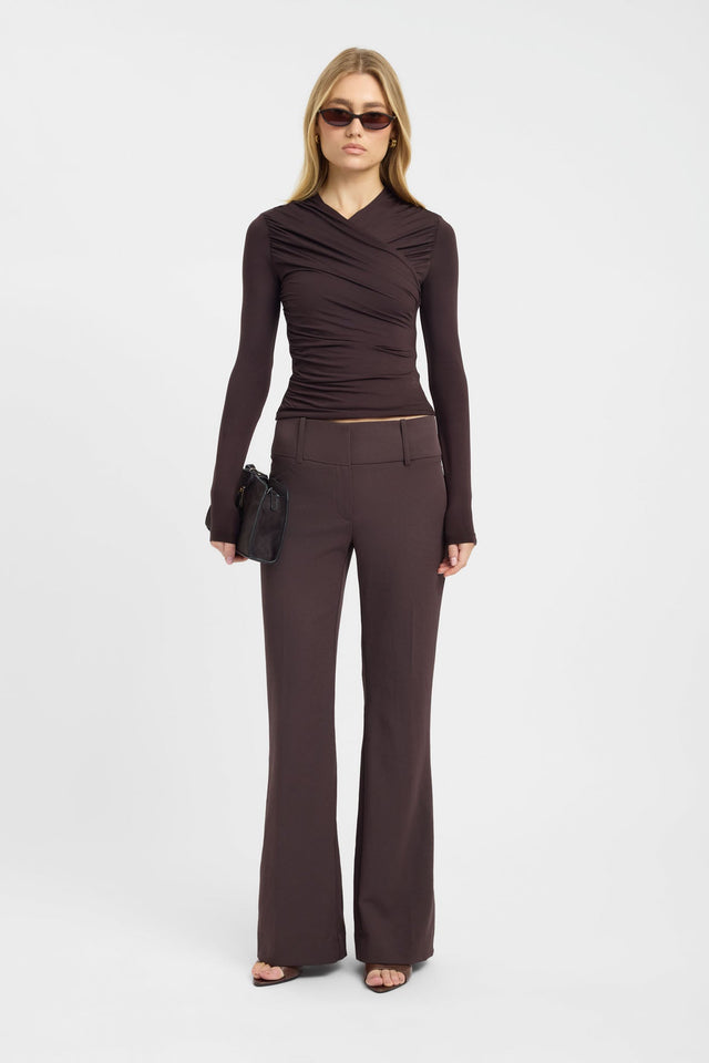 Discover the Alexi Long Sleeve Top womens-blouse in chocolate with fitted silhouette, v-neck, and full straight sleeves front