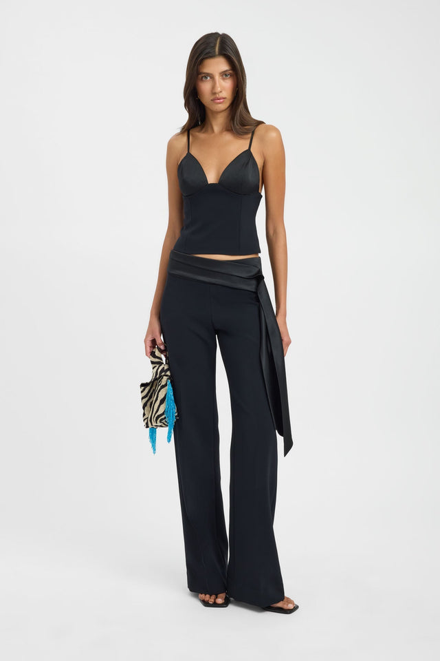 Showcasing the Alto Sash Pant in womens-regular-pants featuring wide-leg and high-rise styling in black front