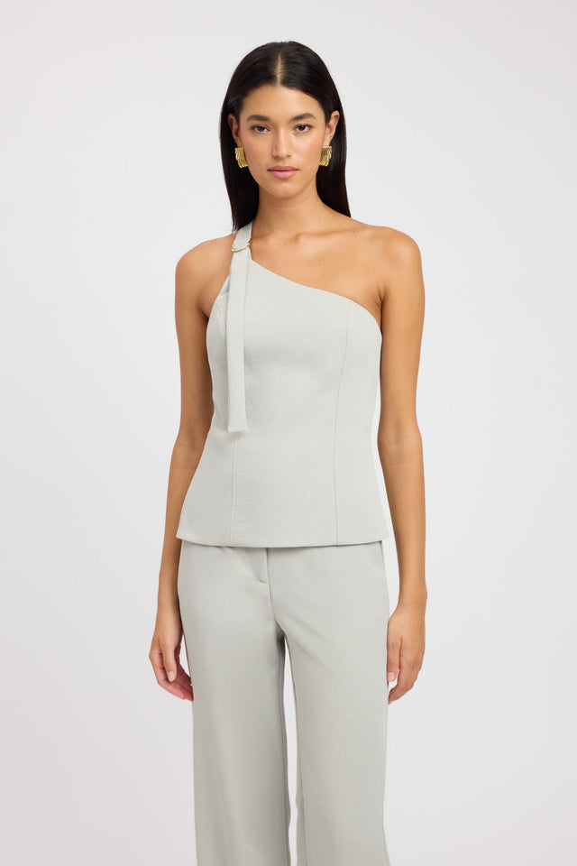 front Ariel Buckle Top Kookai Fitted Highneck Sleeveless Womens-Blouse 