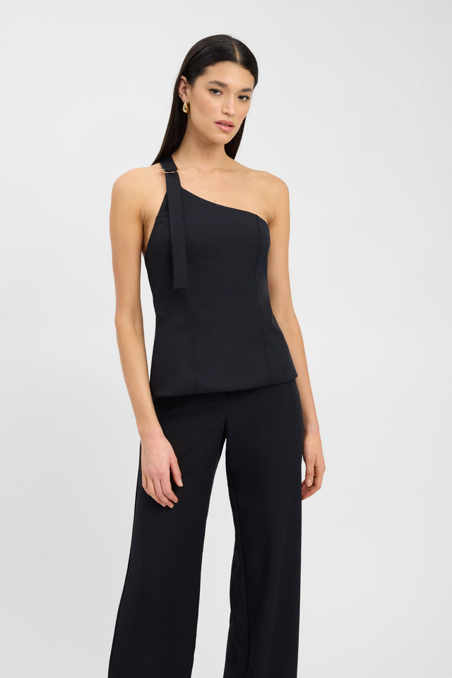 front Ariel Buckle Top Kookai Fitted Asymmetry Sleeveless Womens-Blouse 