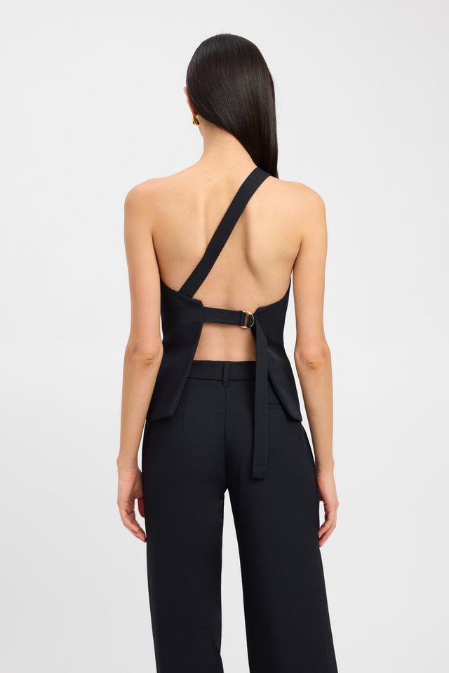 back Ariel Buckle Top Kookai Fitted Asymmetry Sleeveless Womens-Blouse 