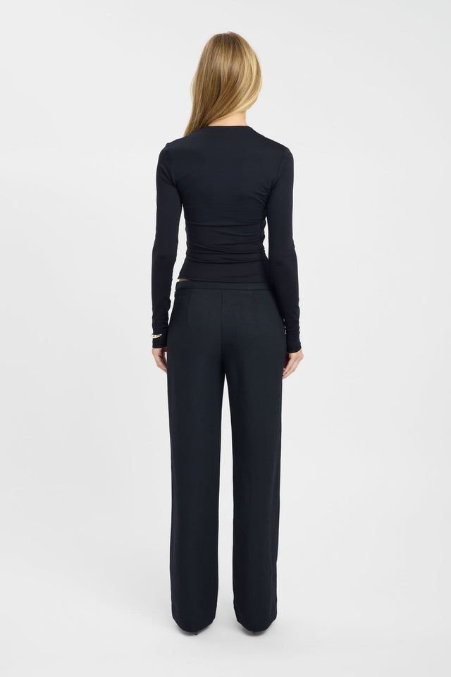 Crafted with Alexi Long Sleeve Top womens-blouse in black featuring fitted style, asymmetry neckline and full sleeves back
