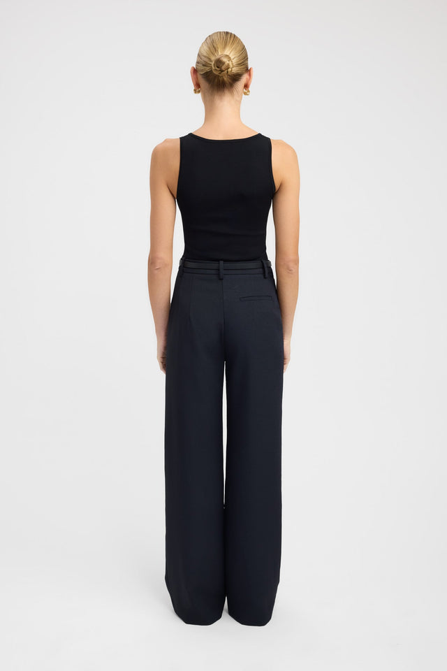 Crafted for style the Ariel Straight Leg Pant in womens regular pants with wide-leg high-rise black side