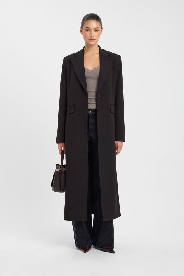 Showcasing the Ashford Longline Blazer womens coats and jackets with full sleeves in black front