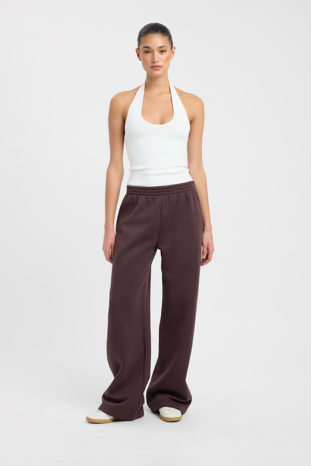 Featuring the Tate Wide Leg Track Pant in womens regular pants with mid-rise and saddlebrown front