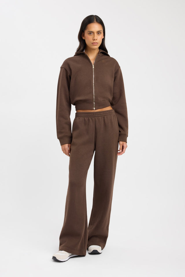 front Brushed Otis Zip Up Kookai High neck Relaxed brown womens-jumpers 