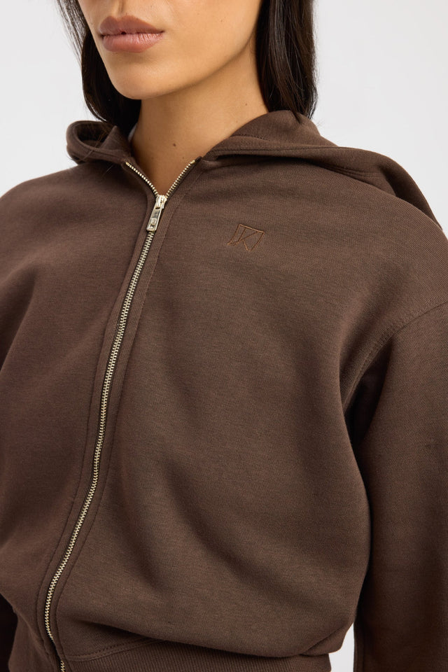 side Brushed Otis Zip Up Kookai High neck Relaxed brown womens-jumpers 