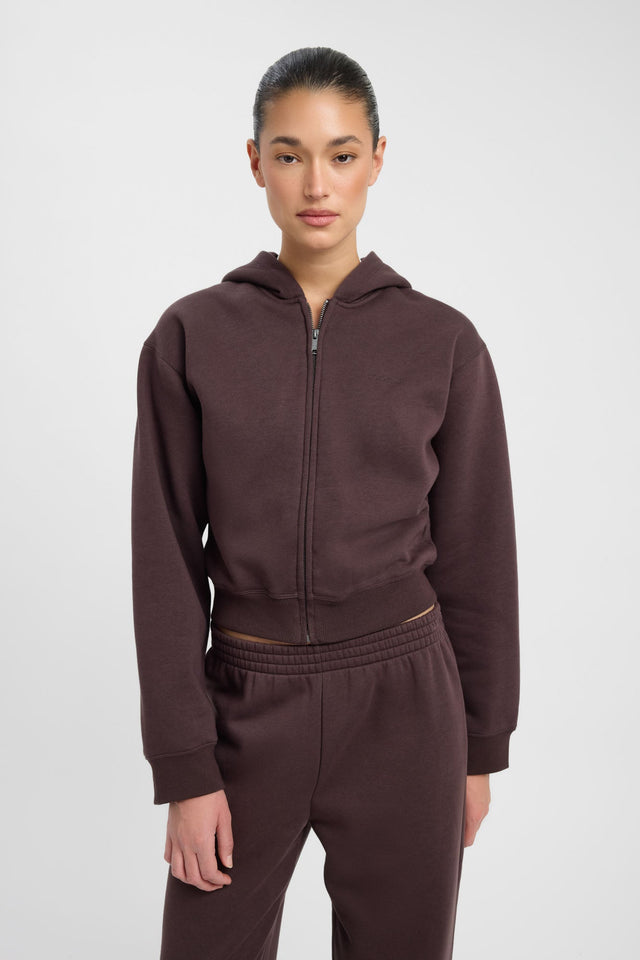 Featuring the Brushed Otis Zip Up womens jumpers with high-neck and relaxed fit in saddlebrown front