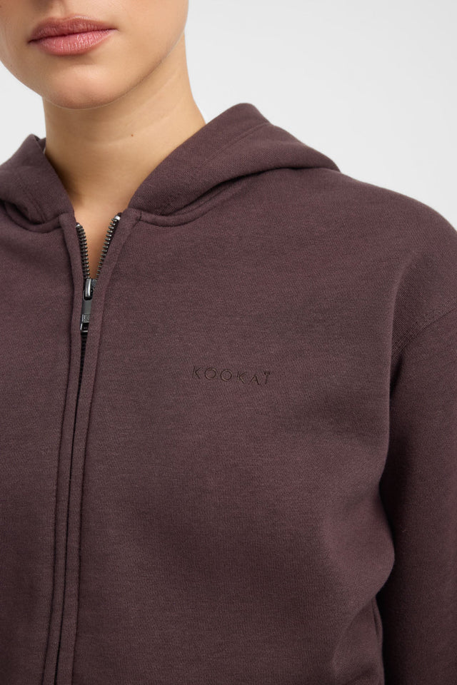 Explore the Brushed Otis Zip Up womens jumpers with high-neck and relaxed fit in saddlebrown detail