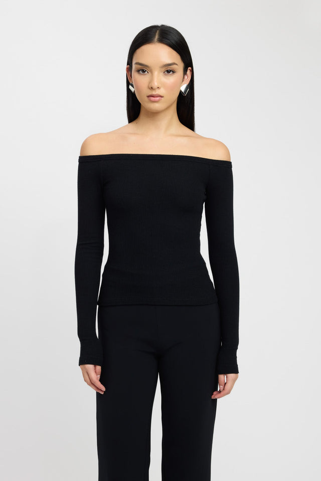 front Madison Off Shoulder Top Kookai Fitted Straight Long sleeve Womens-Blouse 