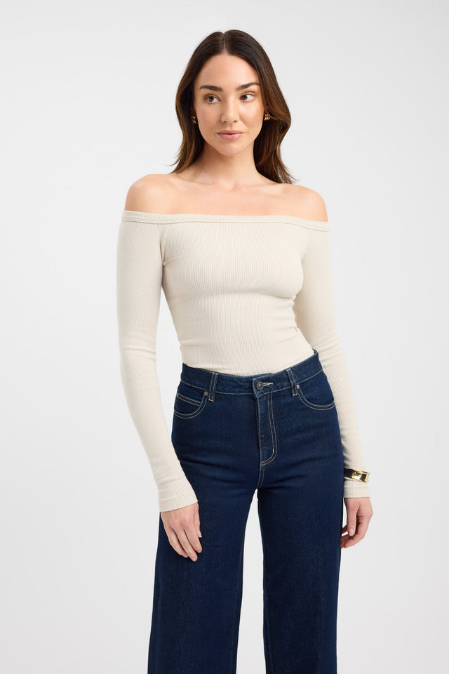 front Madison Off Shoulder Top Kookai Fitted Straight Long sleeve Womens-Blouse 