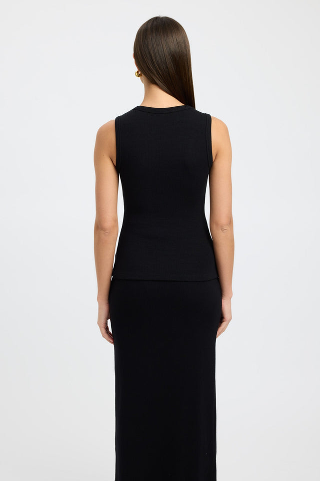 back Bec Button Tank Kookai Fitted Round black womens-singlets 