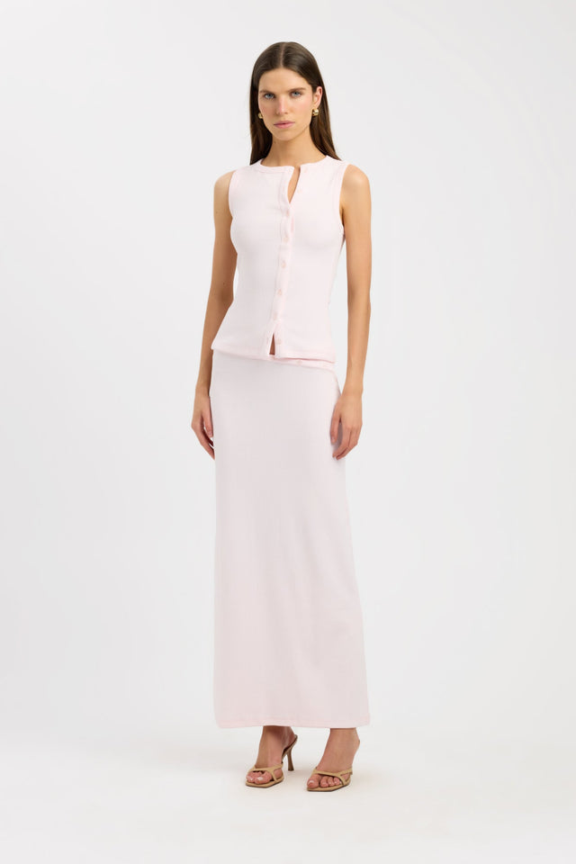 side Bec Button Tank Kookai Fitted Roundneck Sleeveless Womens-Blouse 