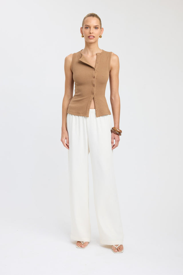 side Bec Button Tank Kookai Fitted Highneck Sleeveless Womens-Blouse 