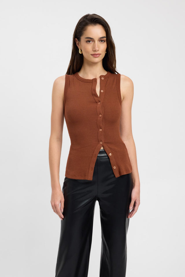 product Bec Button Tank Kookai Fitted Roundneck Sleeveless Womens-Blouse 