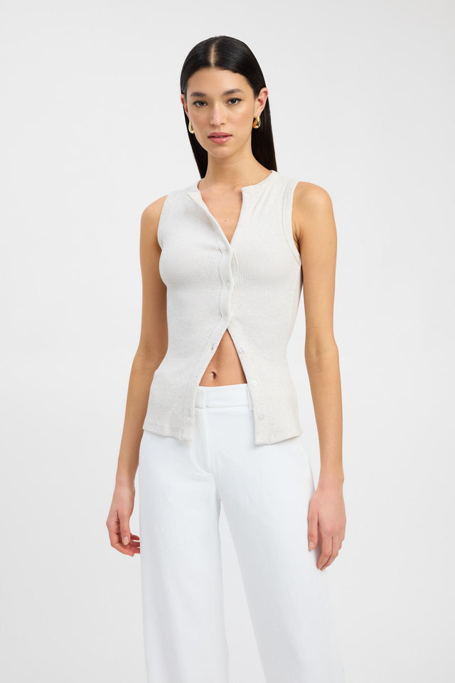 front Bec Button Tank Kookai Fitted Round black womens-singlets 