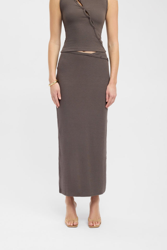 back Carter Maxi Skirt Kookai Straight Maxi brown womens-skirts 