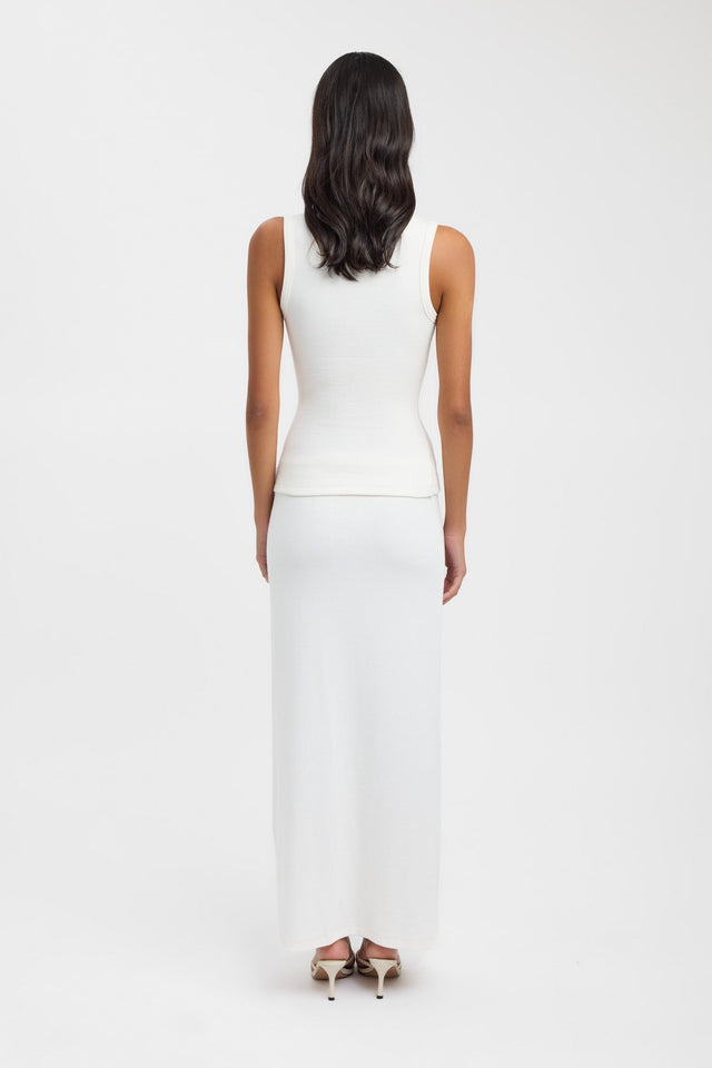 View the Bec Button Tank womens singlet in white with fitted silhouette back