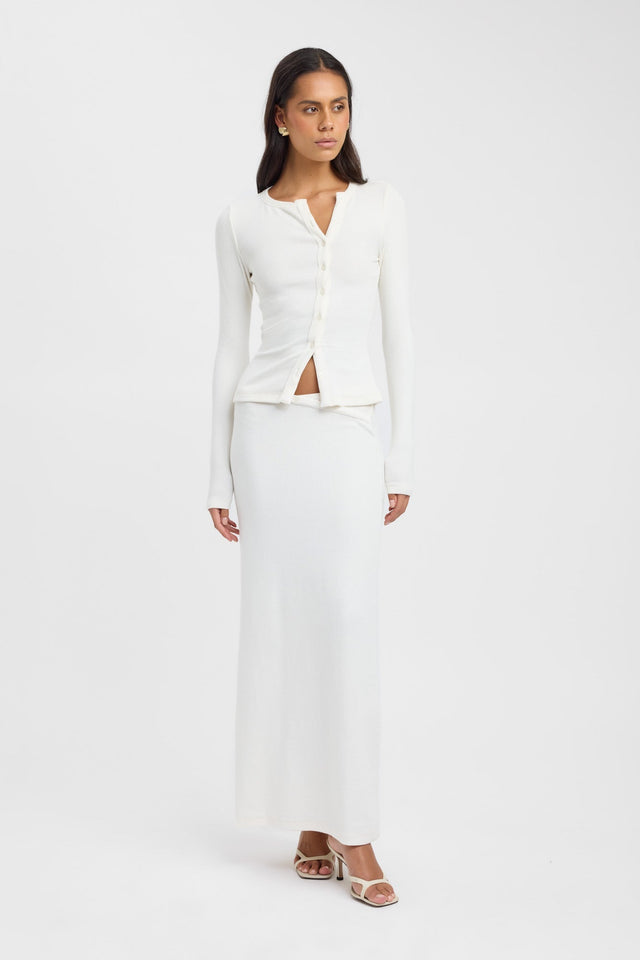 Showcasing the Carter Maxi Skirt in womens-skirts with straight hem in ivory front