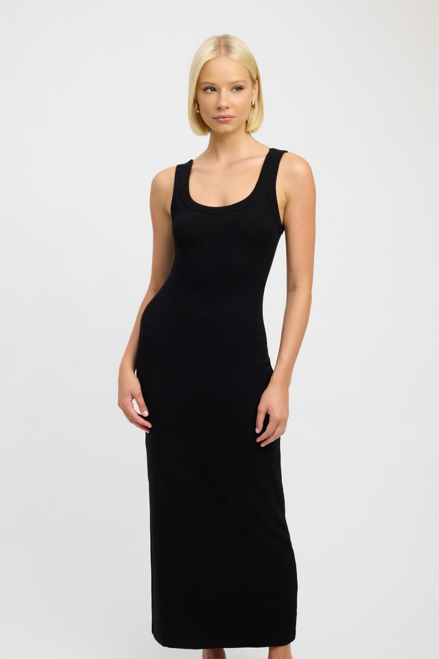 side Romeo Tank Dress Kookai Bodycon Maxi Fitted Scoopneck black womens-dresses 