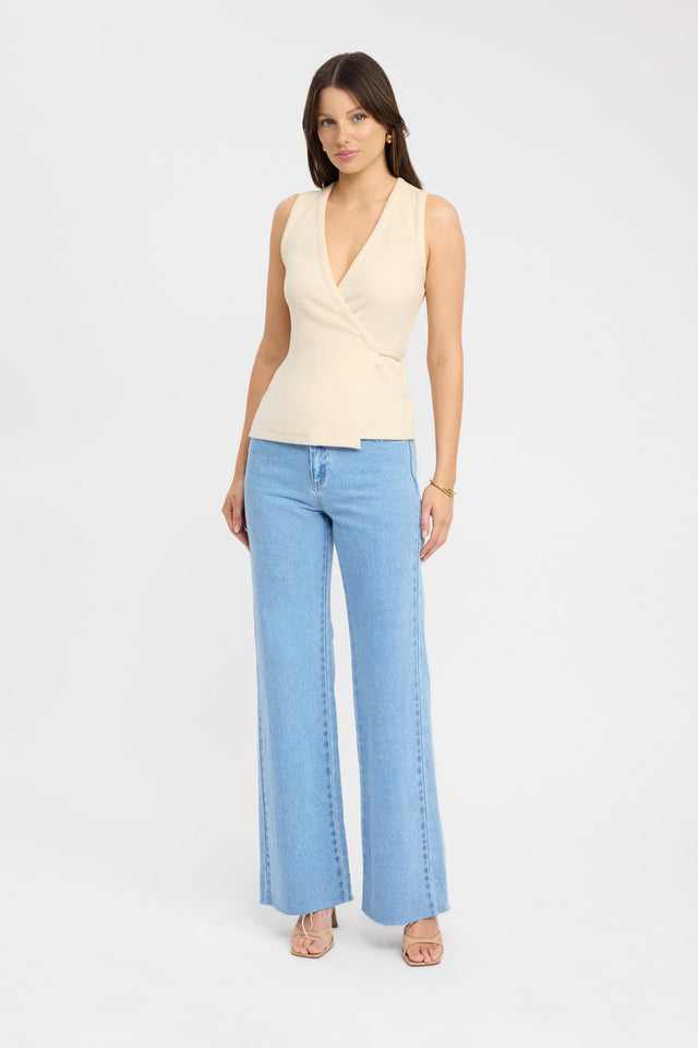 front Lily Tie Top Kookai Relaxed Thick strap Sweetheart white womens-singlets 