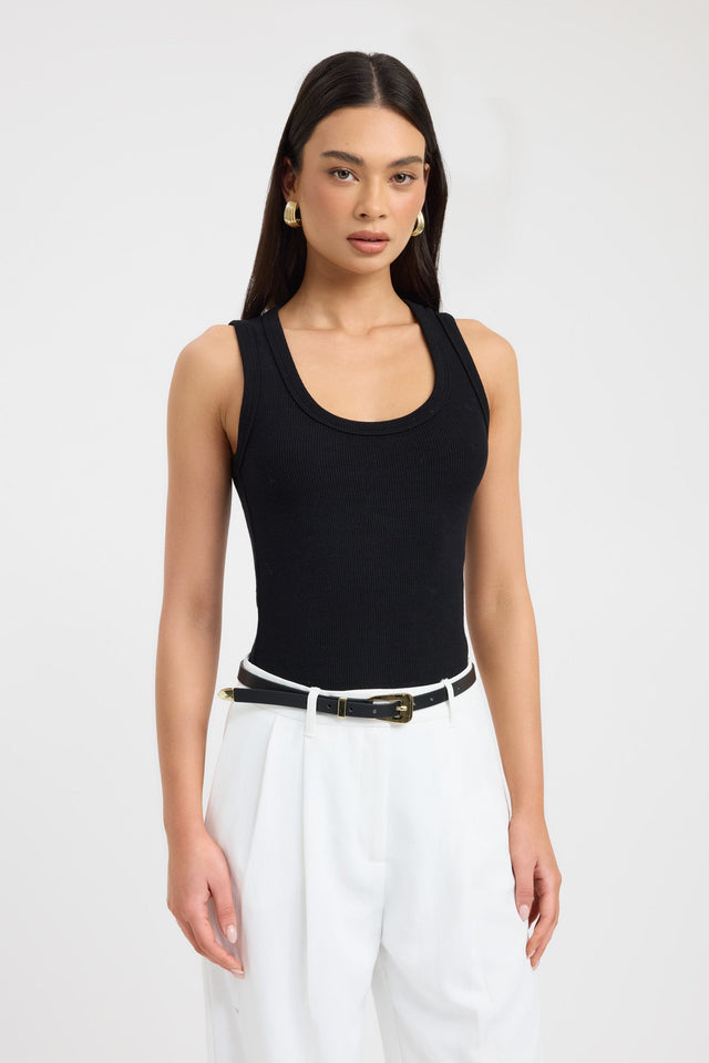 front Quinnie Tank Kookai Fitted Roundneck Sleeveless Womens-Blouse 