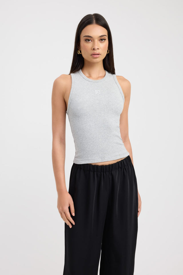 front Kookai Monogram Tank Kookai Fitted Round beige womens-singlets 
